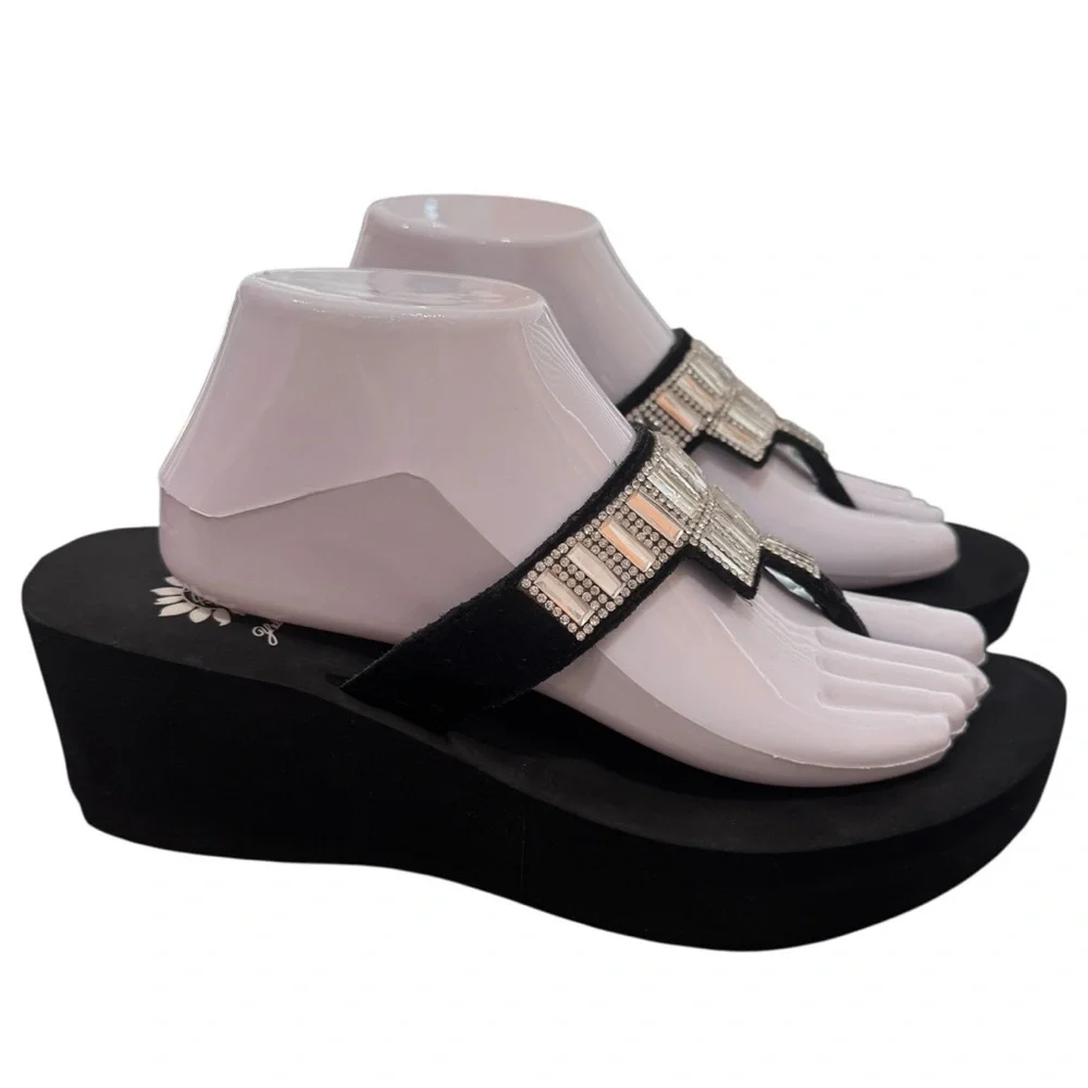 Yellow Box Y2K Platform‎ Jeweled Summer Party Sandals Leather Upper Women's 10